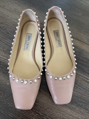 Jimmy Choo Blush Pink Leather Studded Ballet Flats